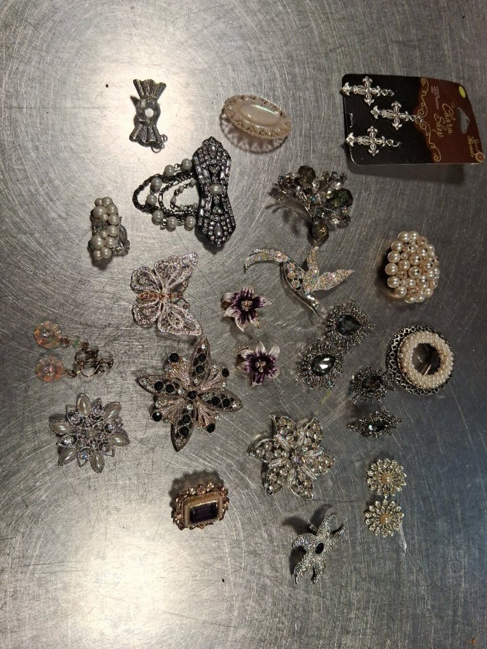 lot of vintage and mixed rhinestone and sparkly jewelry
